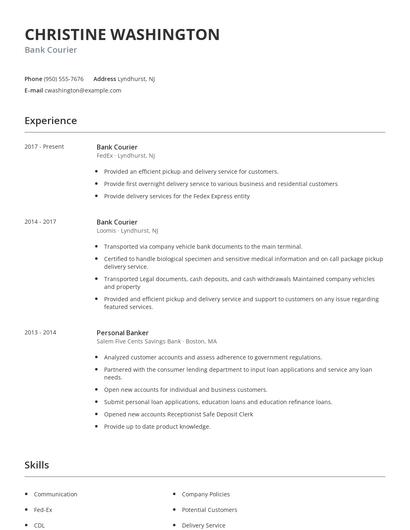 Bank Courier Resume