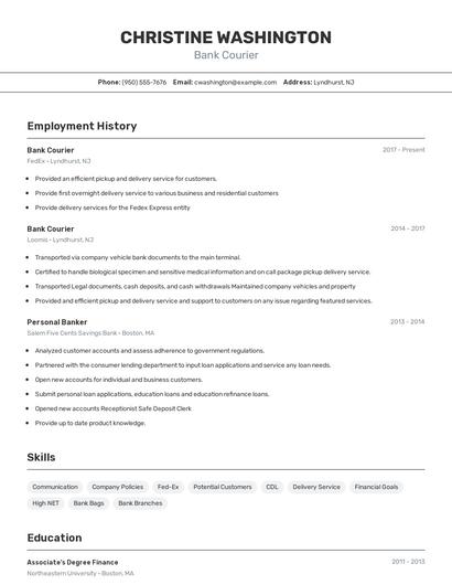Bank Courier Resume
