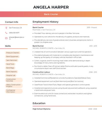 Bank Courier Resume