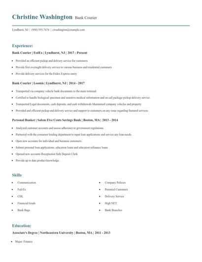 Bank Courier Resume