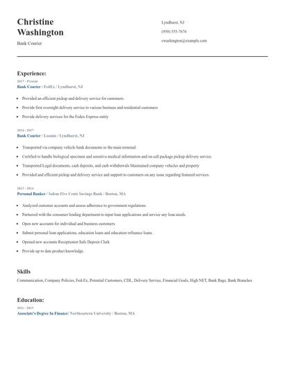 Bank Courier Resume