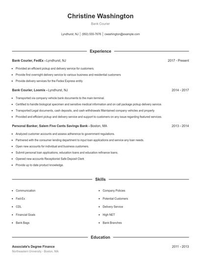 Bank Courier Resume