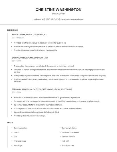 Bank Courier Resume