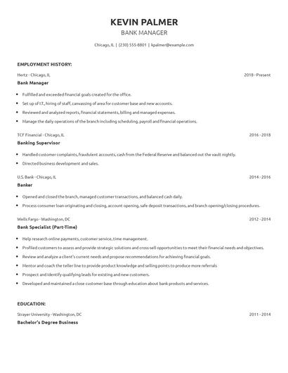 Bank Manager Resume