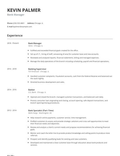Bank Manager Resume