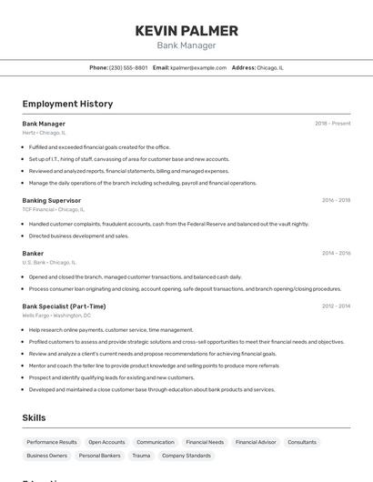 Bank Manager Resume