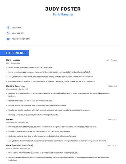 Bank Manager Resume