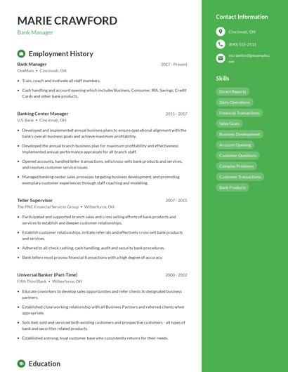 Bank Manager Resume