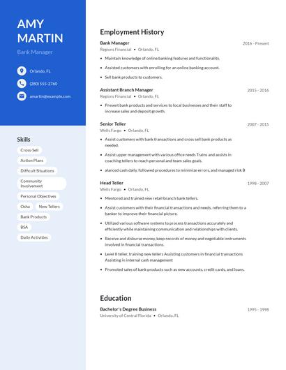 Bank Manager Resume