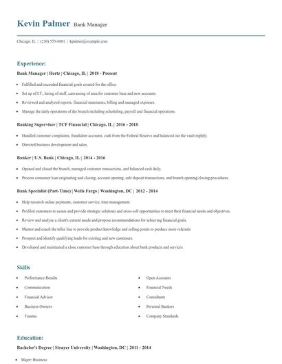 Bank Manager Resume