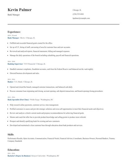 Bank Manager Resume