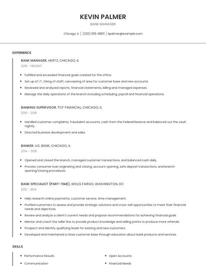 Bank Manager Resume