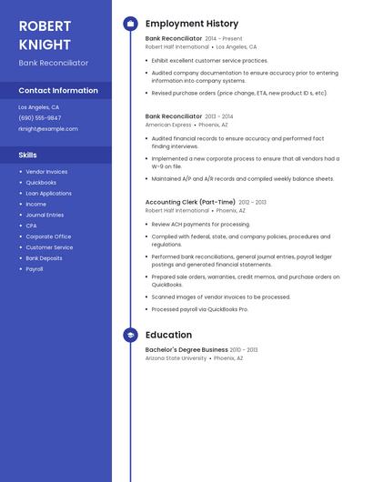 Bank Reconciliator Resume