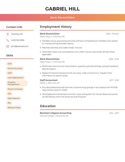 Bank Reconciliator Resume