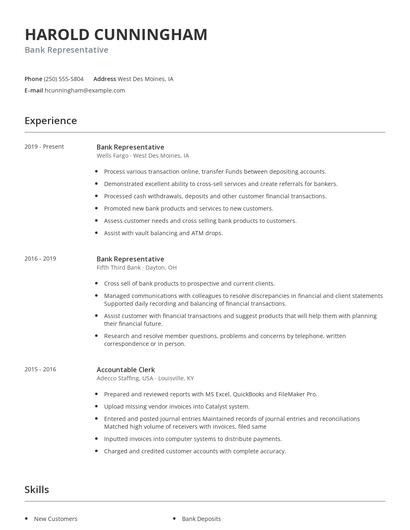 Bank Representative Resume