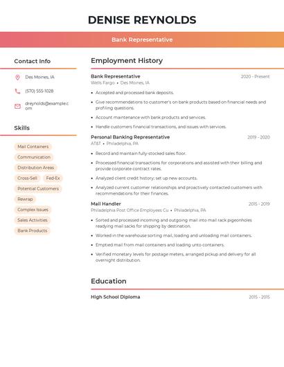 Bank Representative Resume