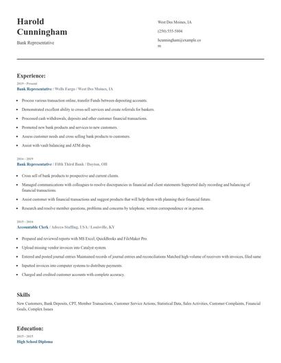 Bank Representative Resume