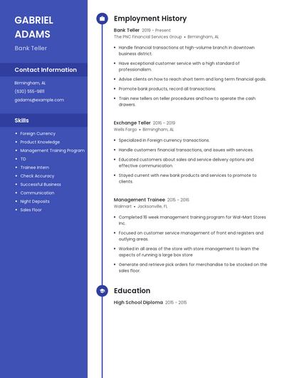 Bank Teller Resume