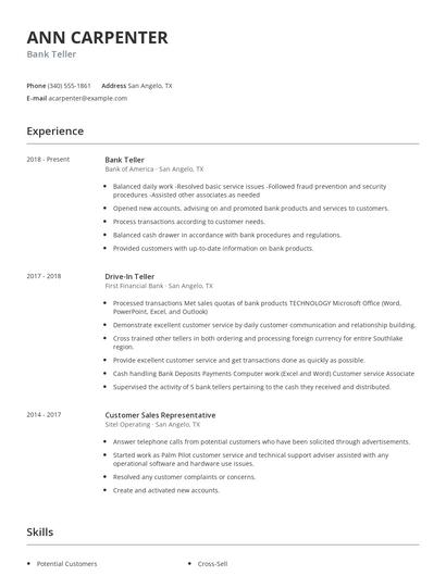 Bank Teller Resume