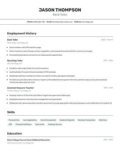 Bank Teller Resume