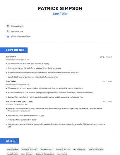Bank Teller Resume