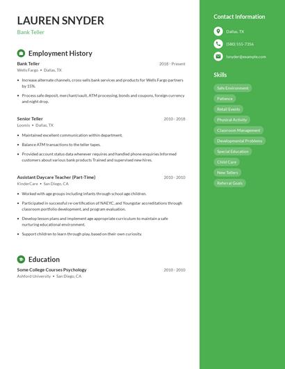 Bank Teller Resume