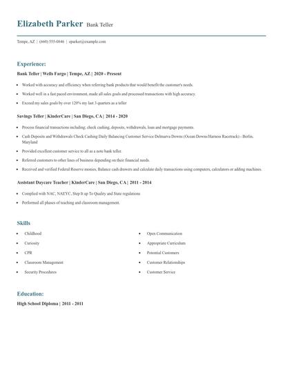 Bank Teller Resume