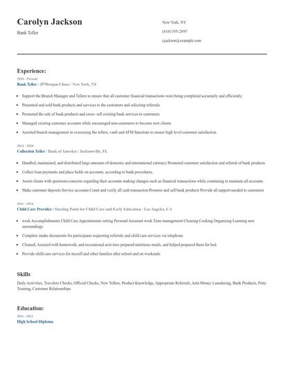 Bank Teller Resume