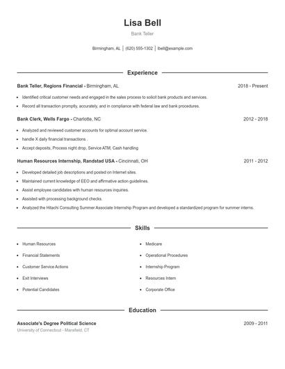 Bank Teller Resume