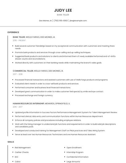 Bank Teller Resume