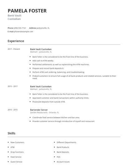 Bank Vault Custodian Resume