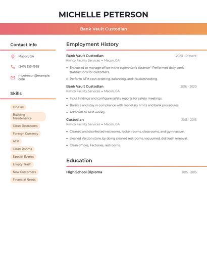 Bank Vault Custodian Resume