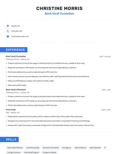Bank Vault Custodian Resume
