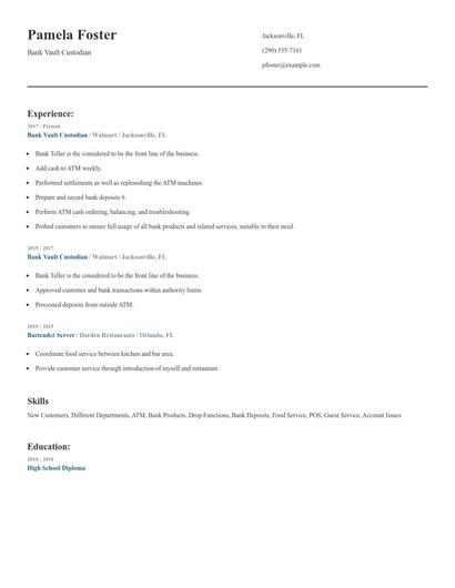 Bank Vault Custodian Resume