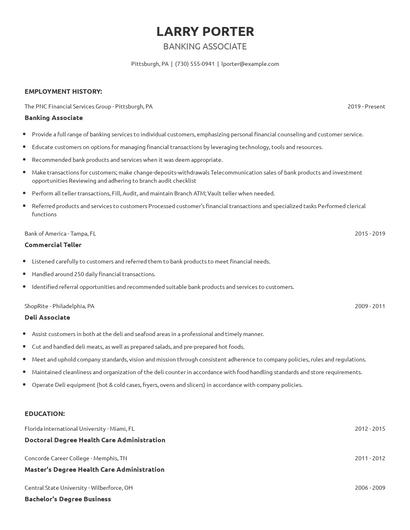 Banking Associate Resume