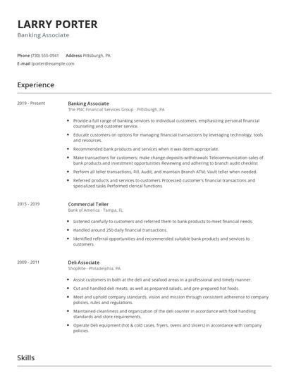 Banking Associate Resume