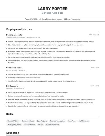 Banking Associate Resume