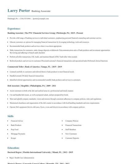 Banking Associate Resume