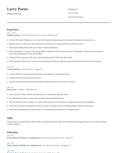 Banking Associate Resume