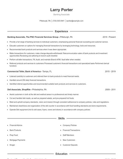 Banking Associate Resume