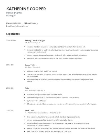 Banking Center Manager Resume