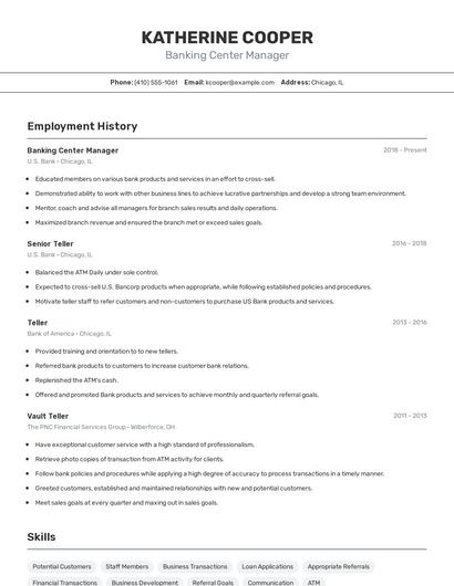 Banking Center Manager Resume
