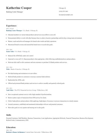 Banking Center Manager Resume