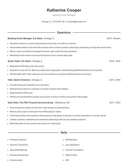 Banking Center Manager Resume