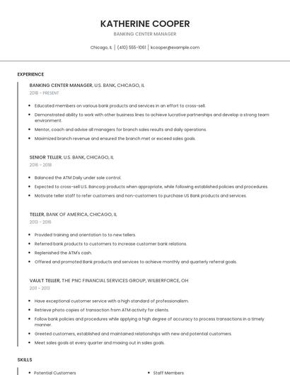 Banking Center Manager Resume