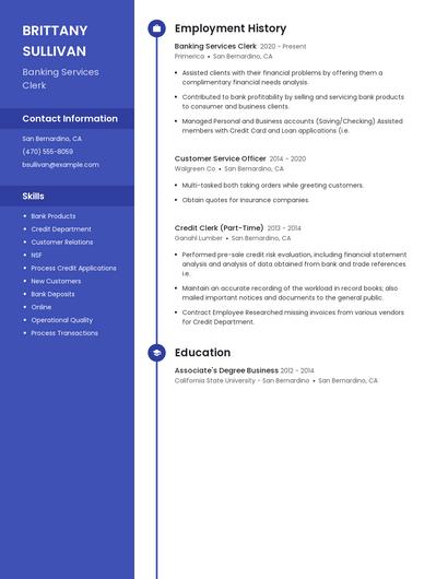 Banking Services Clerk Resume