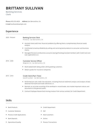 Banking Services Clerk Resume