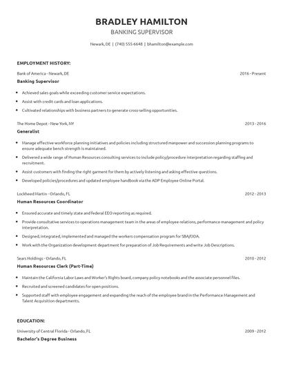 Banking Supervisor Resume