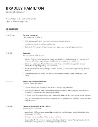 Banking Supervisor Resume