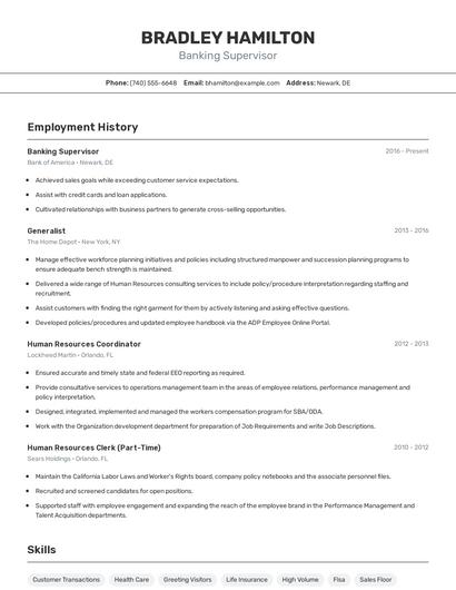 Banking Supervisor Resume